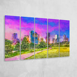 Houston Texas Usa Downtown City Skyline V3 5 Pieces Extra Large Canvas Prints Wall Art Home Decor