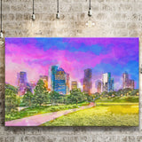 Houston Texas Usa Downtown City Skyline V3 City Art Watercolor Canvas Prints Wall Art Home Decor, Large Canvas