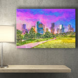 Houston Texas Usa Downtown City Skyline V3 City Art Watercolor Canvas Prints Wall Art Home Decor, Large Canvas
