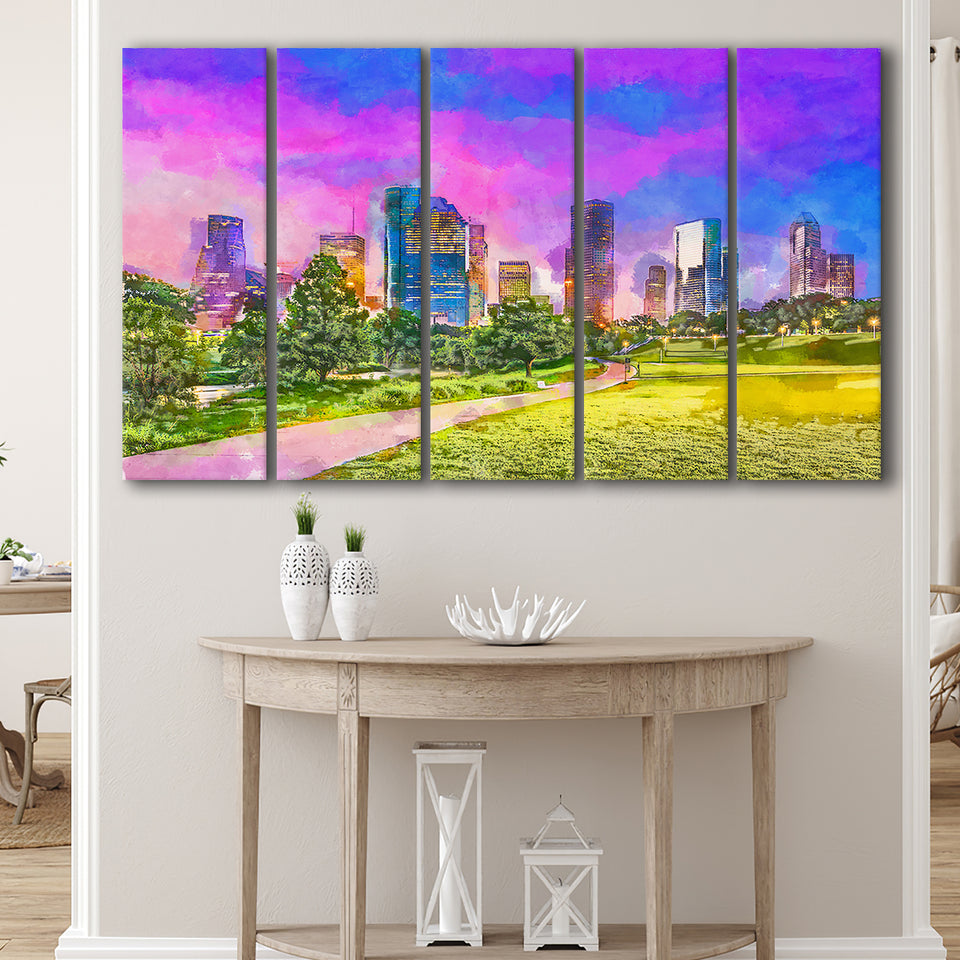 Houston Texas Usa Downtown City Skyline V3 5 Pieces Extra Large Canvas Prints Wall Art Home Decor
