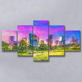 Houston Texas Usa Downtown City Skyline V3 5 Pieces Mixed Canvas Prints Wall Art Home Decor