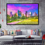 Houston Texas Usa Downtown City Skyline V3 City Art Watercolor Framed Canvas Prints Wall Art Home Decor,Floating Frame