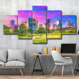 Houston Texas Usa Downtown City Skyline V3 5 Pieces Mixed Canvas Prints Wall Art Home Decor