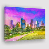 Houston Texas Usa Downtown City Skyline V3 City Art Watercolor Canvas Prints Wall Art Home Decor, Large Canvas