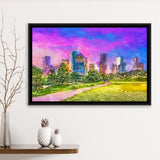 Houston Texas Usa Downtown City Skyline V3 City Art Watercolor Framed Canvas Prints Wall Art Home Decor,Floating Frame