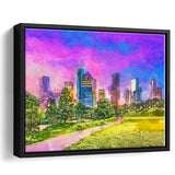 Houston Texas Usa Downtown City Skyline V3 City Art Watercolor Framed Canvas Prints Wall Art Home Decor,Floating Frame