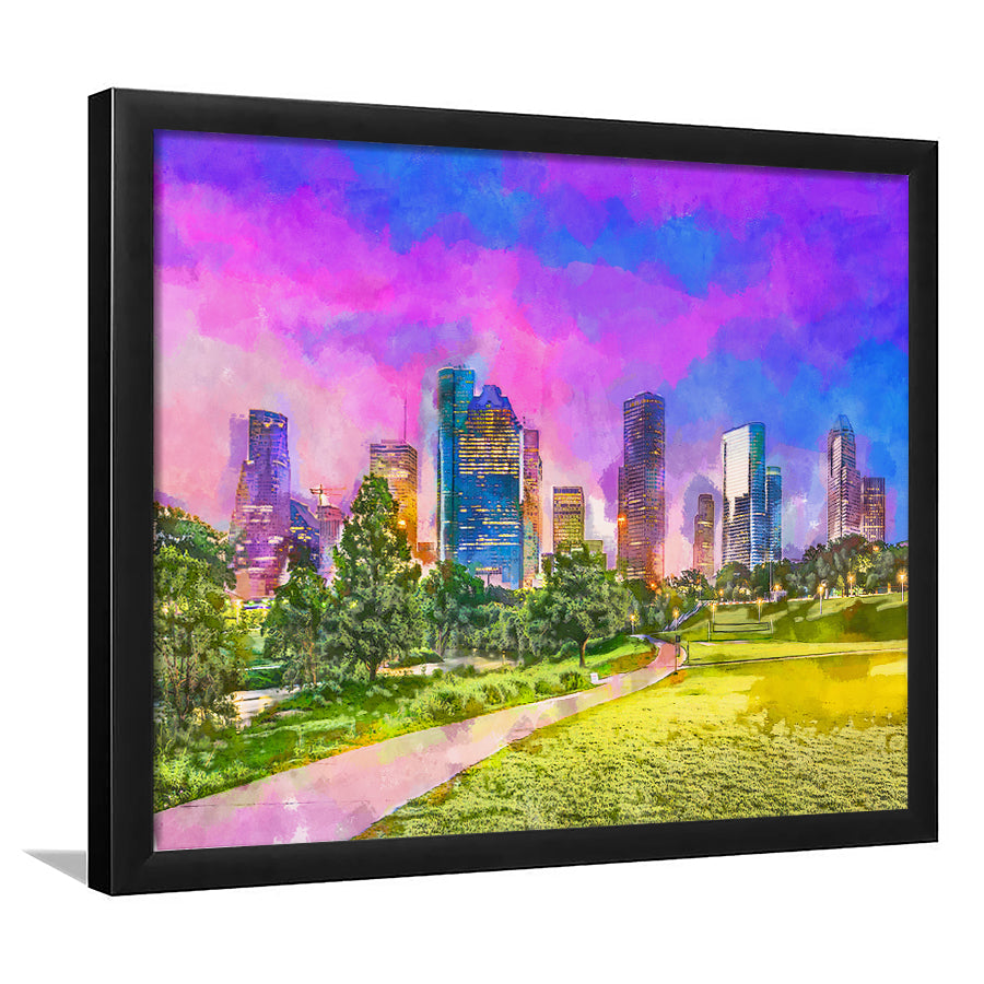 Houston Texas Usa Downtown City Skyline V3 City Art Watercolor Framed Art Prints Wall Art Decor,Framed Picture