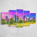 Houston Texas Usa Downtown City Skyline V3 5 Pieces Mixed Canvas Prints Wall Art Home Decor