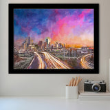 Houston Texas Usa Downtown Skyline Over City Art Watercolor Framed Art Prints Wall Art Decor,Framed Picture