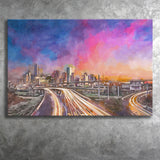Houston Texas Usa Downtown Skyline Over City Art Watercolor Canvas Prints Wall Art Home Decor, Large Canvas