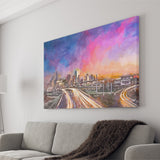Houston Texas Usa Downtown Skyline Over City Art Watercolor Canvas Prints Wall Art Home Decor, Large Canvas