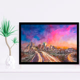 Houston Texas Usa Downtown Skyline Over City Art Watercolor Framed Art Prints Wall Art Decor,Framed Picture