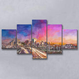 Houston Texas Usa Downtown Skyline Over 5 Pieces Mixed Canvas Prints Wall Art Home Decor