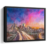 Houston Texas Usa Downtown Skyline Over City Art Watercolor Framed Canvas Prints Wall Art Home Decor,Floating Frame