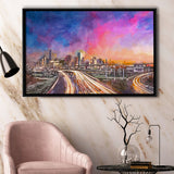 Houston Texas Usa Downtown Skyline Over City Art Watercolor Framed Canvas Prints Wall Art Home Decor,Floating Frame