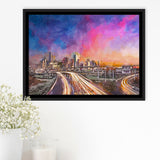 Houston Texas Usa Downtown Skyline Over City Art Watercolor Framed Canvas Prints Wall Art Home Decor,Floating Frame