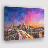 Houston Texas Usa Downtown Skyline Over City Art Watercolor Canvas Prints Wall Art Home Decor, Large Canvas