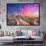 Houston Texas Usa Downtown Skyline Over City Art Watercolor Framed Canvas Prints Wall Art Home Decor,Floating Frame