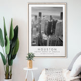 Houston, Usa Black And White Art Framed Canvas Prints Wall Art Home Decor, Floating Frame