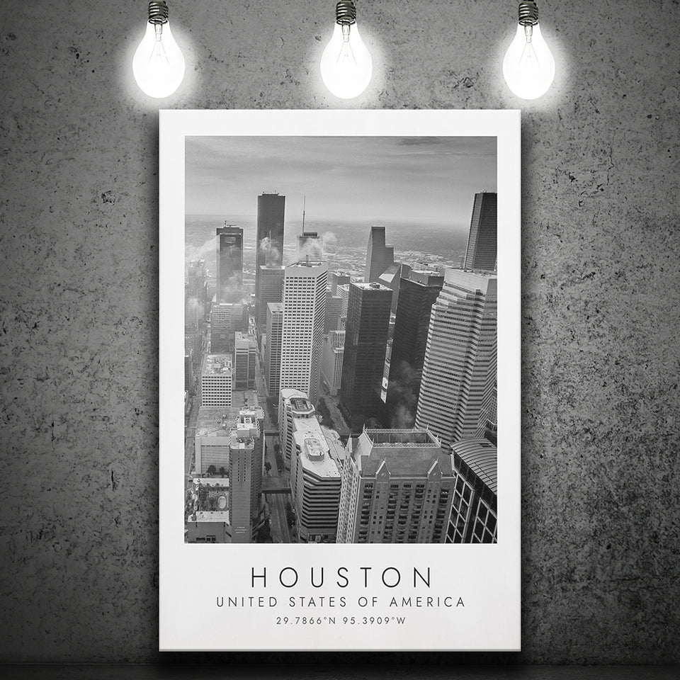 Houston, Usa Black And White Art Canvas Prints Wall Art Home Decor