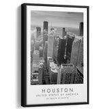 Houston, Usa Black And White Art Framed Canvas Prints Wall Art Home Decor, Floating Frame