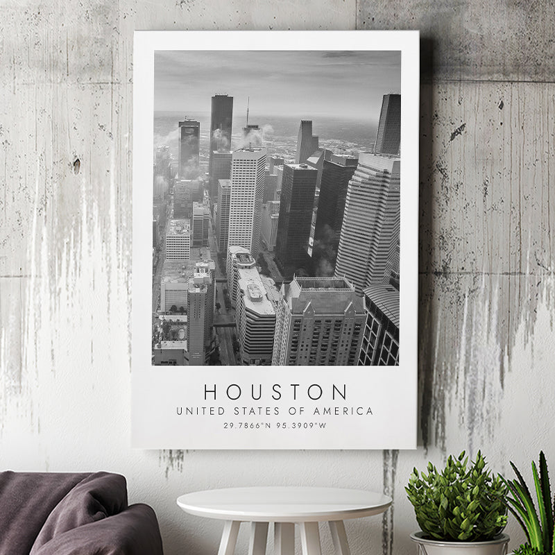 Houston, Usa Black And White Art Canvas Prints Wall Art Home Decor