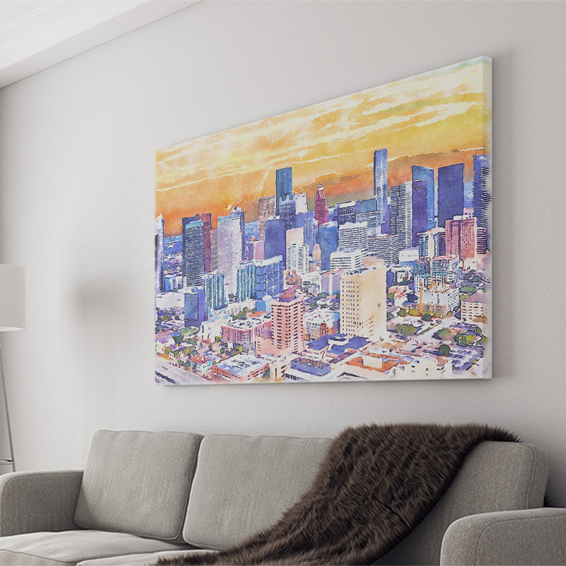 Houston Watercolor Houston Texas, Sport Art Prints Fan Gift, Canvas Prints Wall Art Decor