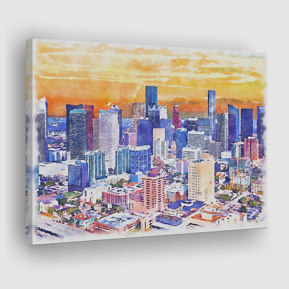 Houston Watercolor Houston Texas, Sport Art Prints Fan Gift, Canvas Prints Wall Art Decor