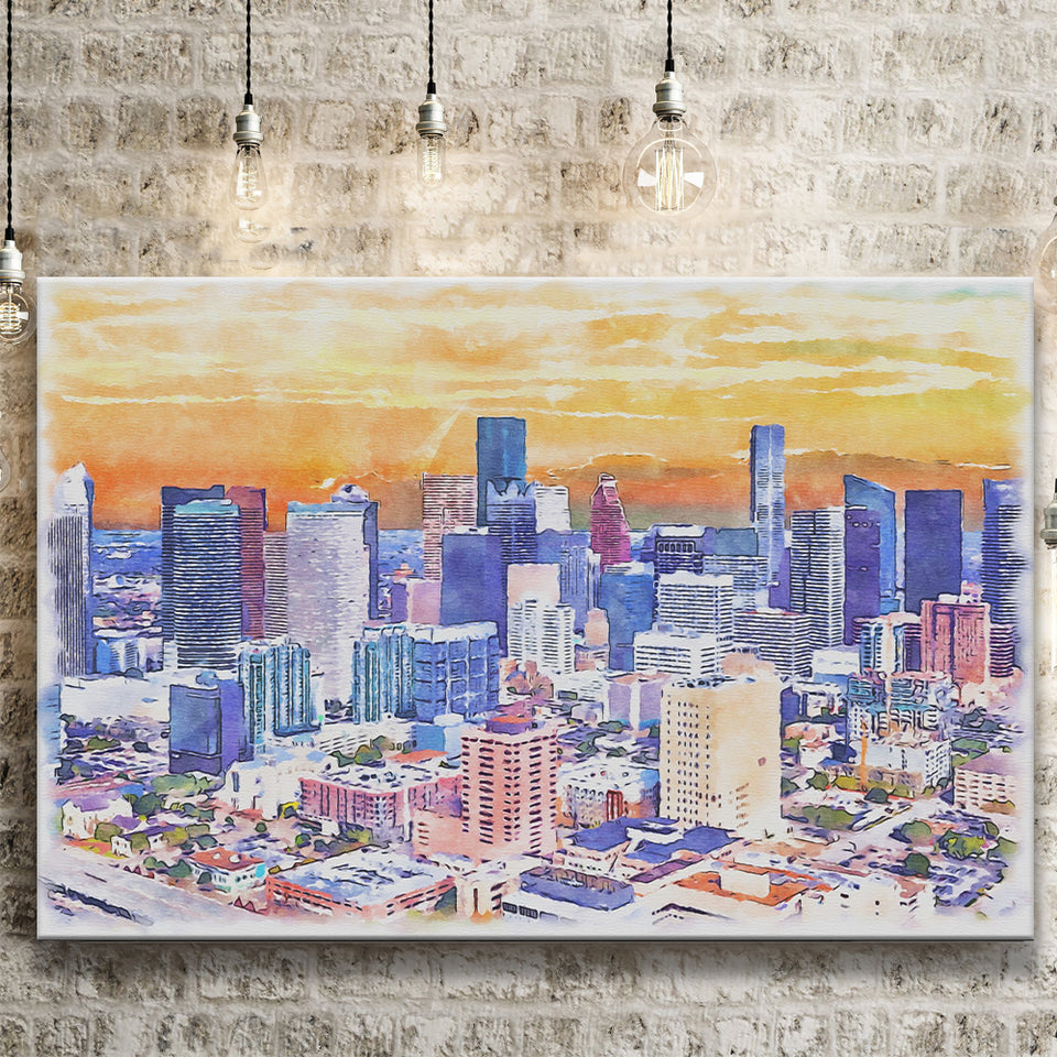 Houston Watercolor Houston Texas, Sport Art Prints Fan Gift, Canvas Prints Wall Art Decor