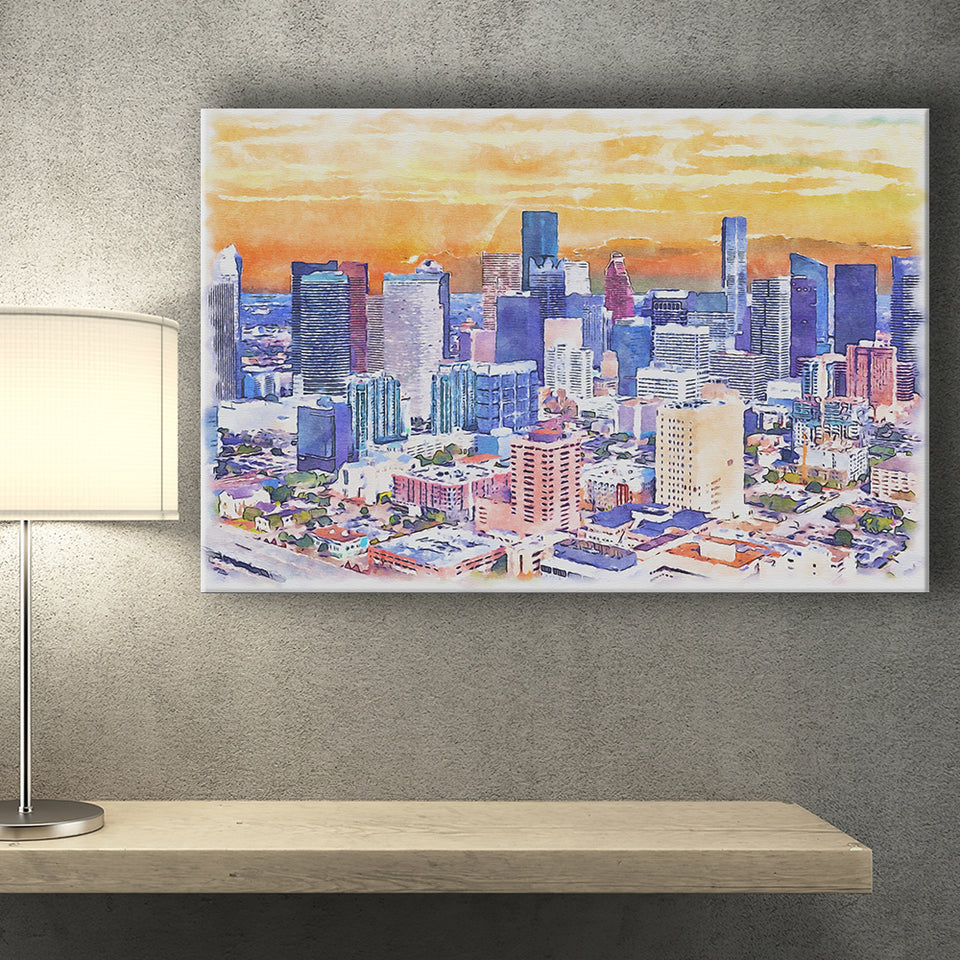 Houston Watercolor Houston Texas, Sport Art Prints Fan Gift, Canvas Prints Wall Art Decor