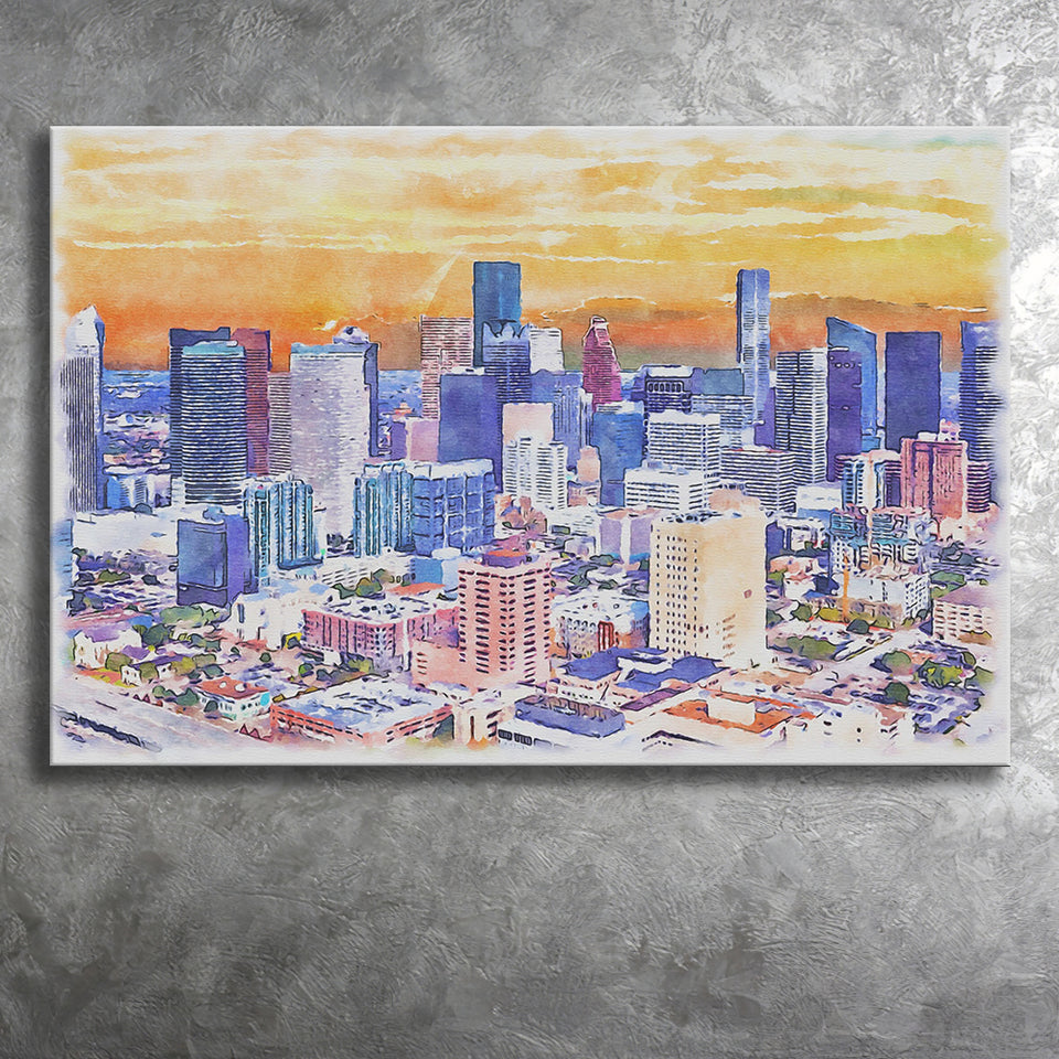 Houston Watercolor Houston Texas, Sport Art Prints Fan Gift, Canvas Prints Wall Art Decor