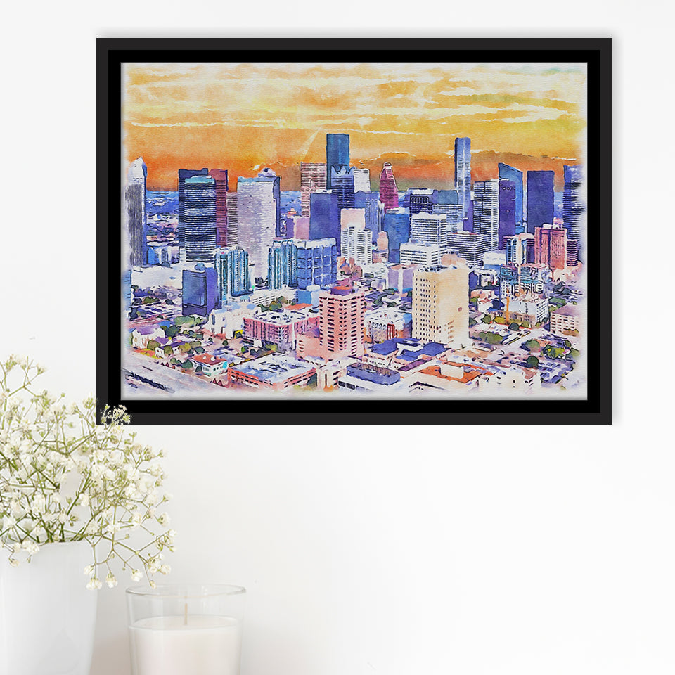 Houston Watercolor Houston Texas, Sport Art Prints Fan Gift, Framed Canvas Prints Wall Art Decor