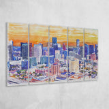 Houston Watercolor Houston Texas, 5 Pieces B, Multi Panel Canvas Prints Wall Art Decor
