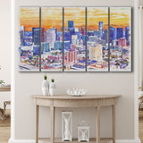 Houston Watercolor Houston Texas, 5 Pieces B, Multi Panel Canvas Prints Wall Art Decor