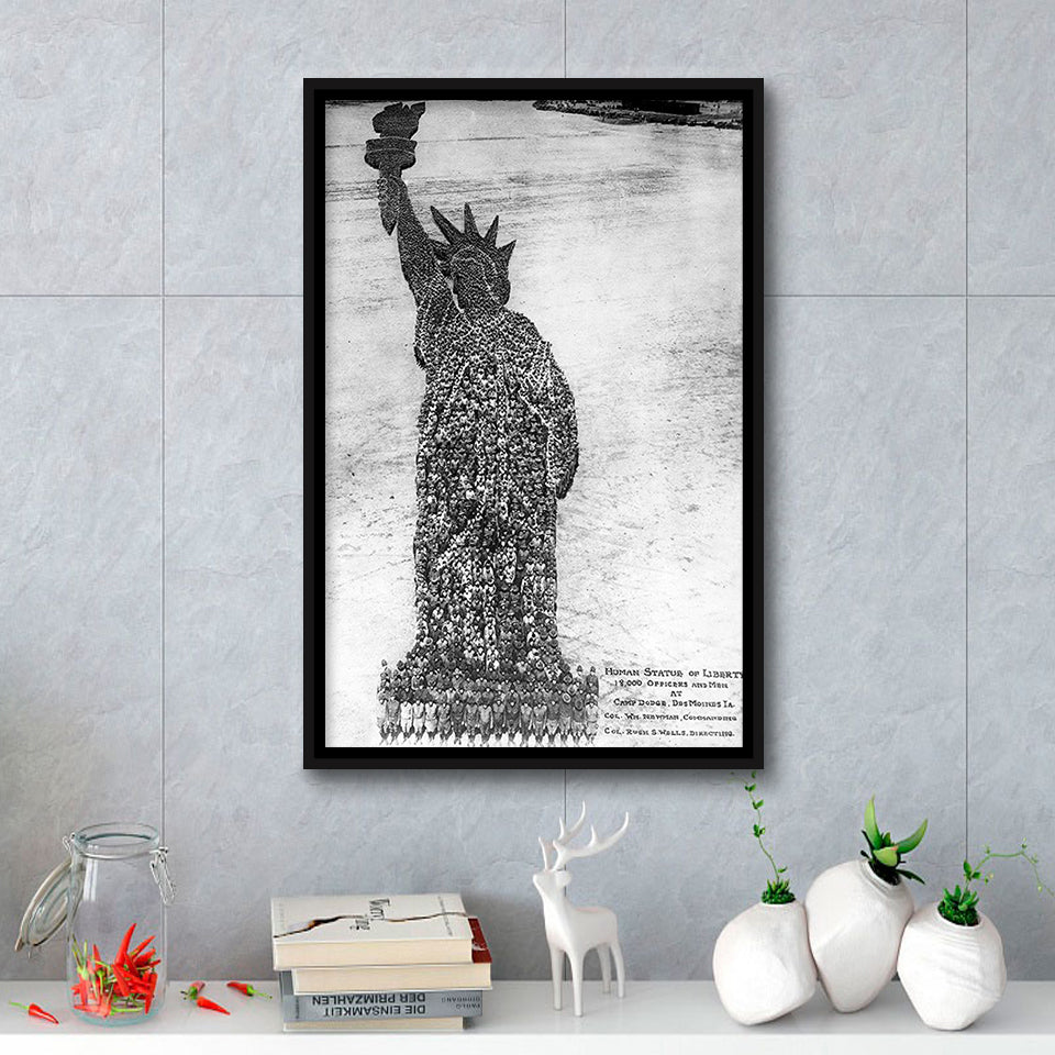 Human Statue Of Liberty Black And White Print, Framed Canvas Prints Wall Art Home Decor, Floating Frame