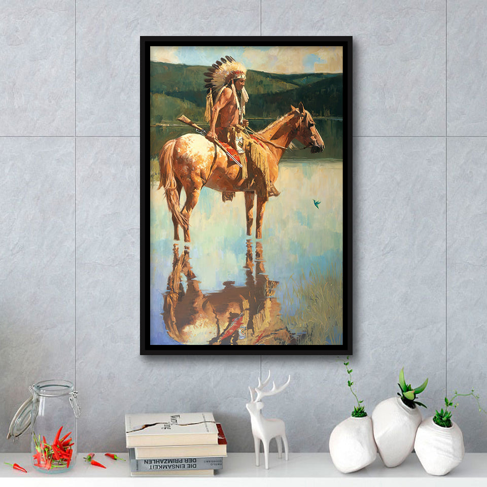 Hummingbirds Return Native American Art Horses Framed Canvas Prints Wall Art - Painting Canvas, Wall Decor, Floating Frame