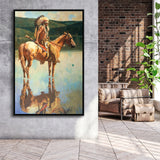 Hummingbirds Return Native American Art Horses Framed Canvas Prints Wall Art - Painting Canvas, Wall Decor, Floating Frame