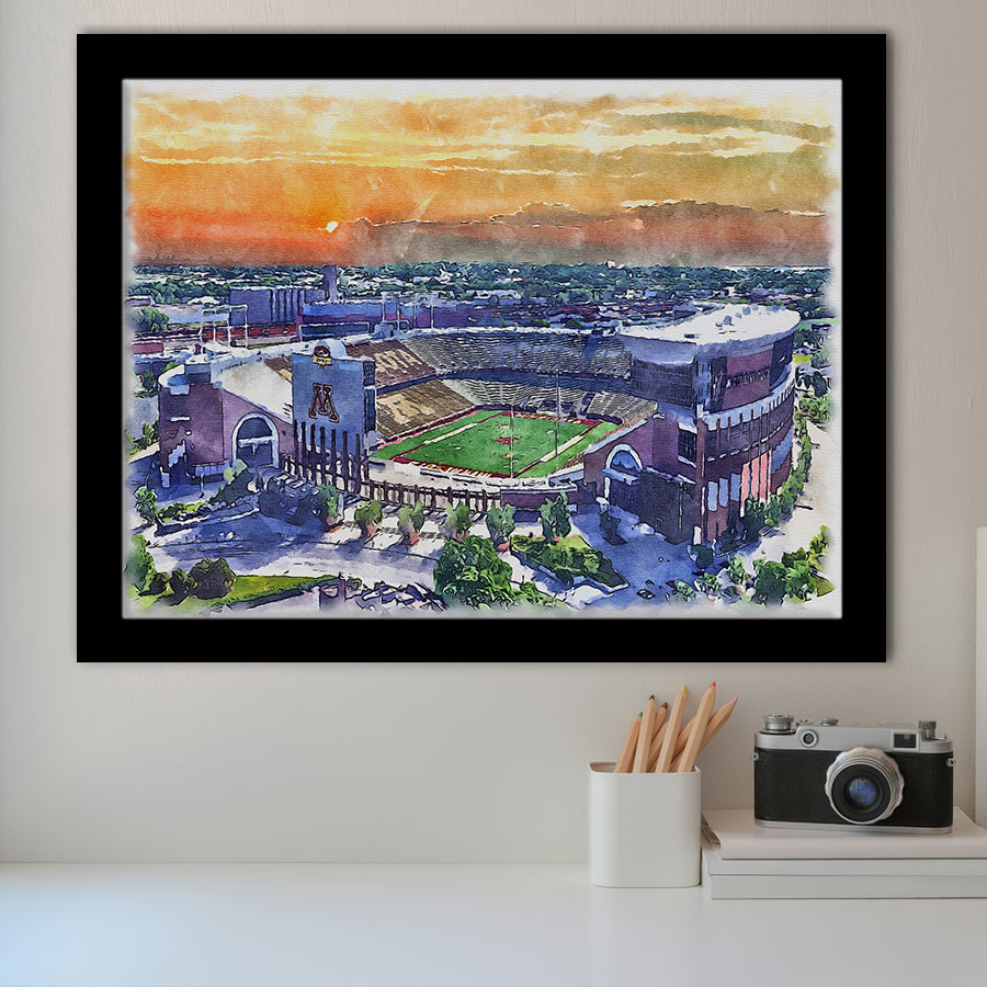 Huntington Bank Stadium Minnesota Football Stadium Watercolor, Sport Prints Fan Gift, Framed Art Prints Wall Art Decor