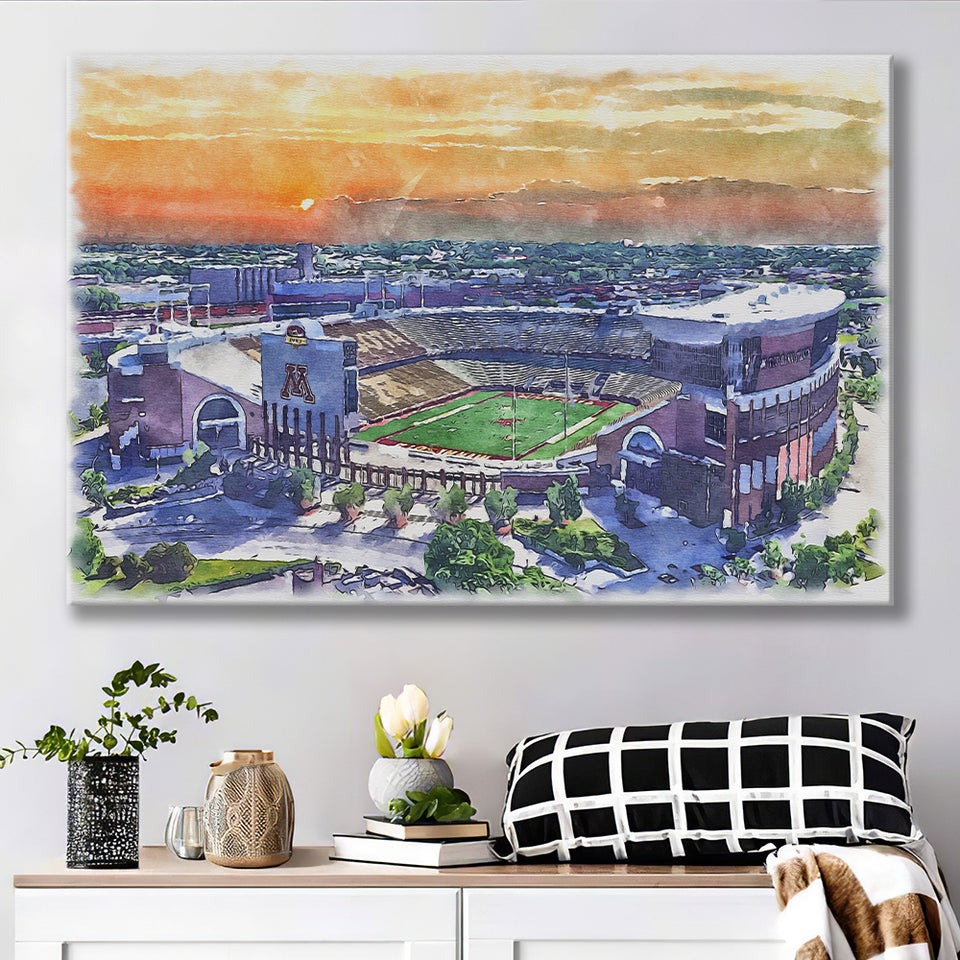 Huntington Bank Stadium Minnesota Football Stadium Watercolor, Sport Art Prints Fan Gift, Canvas Prints Wall Art Decor