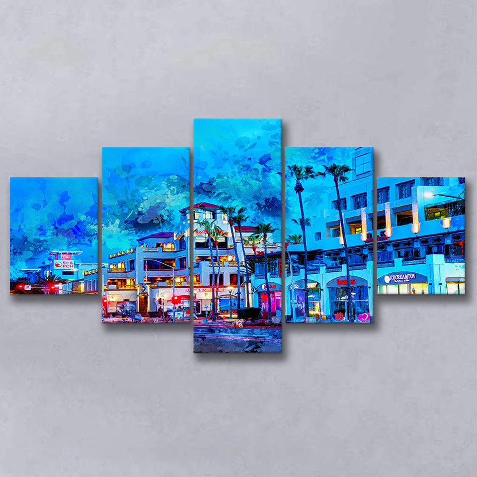 Huntington Beach 5 Pieces Canvas Prints Wall Art Decor - Painting Canvas, Mixed Canvas, Multi Panels
