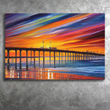 Huntington Beach Pier Skyline Huntington Beach Painting Wall Art, Sport Art Prints Fan Gift, Canvas Prints Wall Art Decor