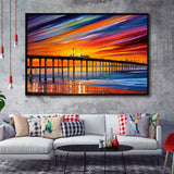Huntington Beach Pier Skyline Huntington Beach Painting Wall Art, Sport Art Prints Fan Gift, Framed Canvas Prints Wall Art Decor