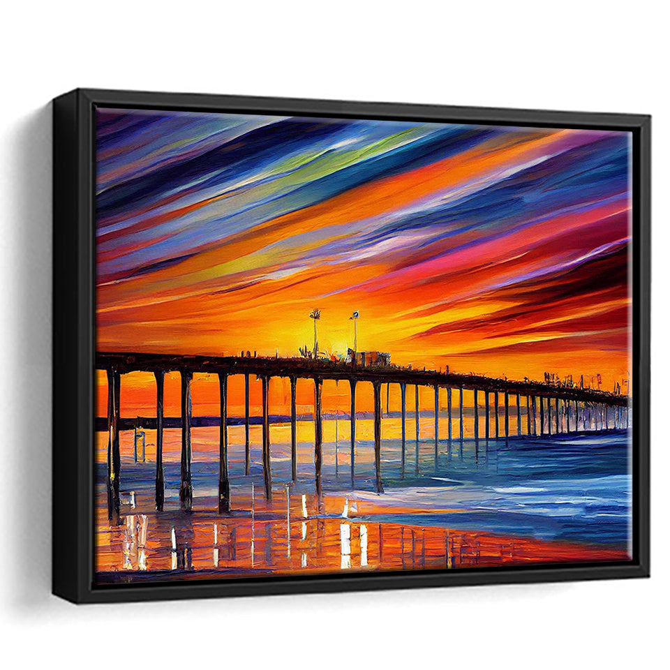 Huntington Beach Pier Skyline Huntington Beach Painting Wall Art, Sport Art Prints Fan Gift, Framed Canvas Prints Wall Art Decor