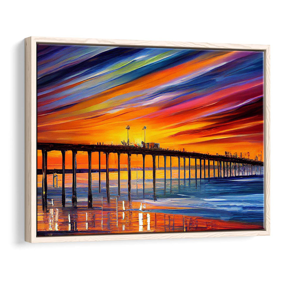 Huntington Beach Pier Skyline Huntington Beach Painting Wall Art, Sport Art Prints Fan Gift, Framed Canvas Prints Wall Art Decor