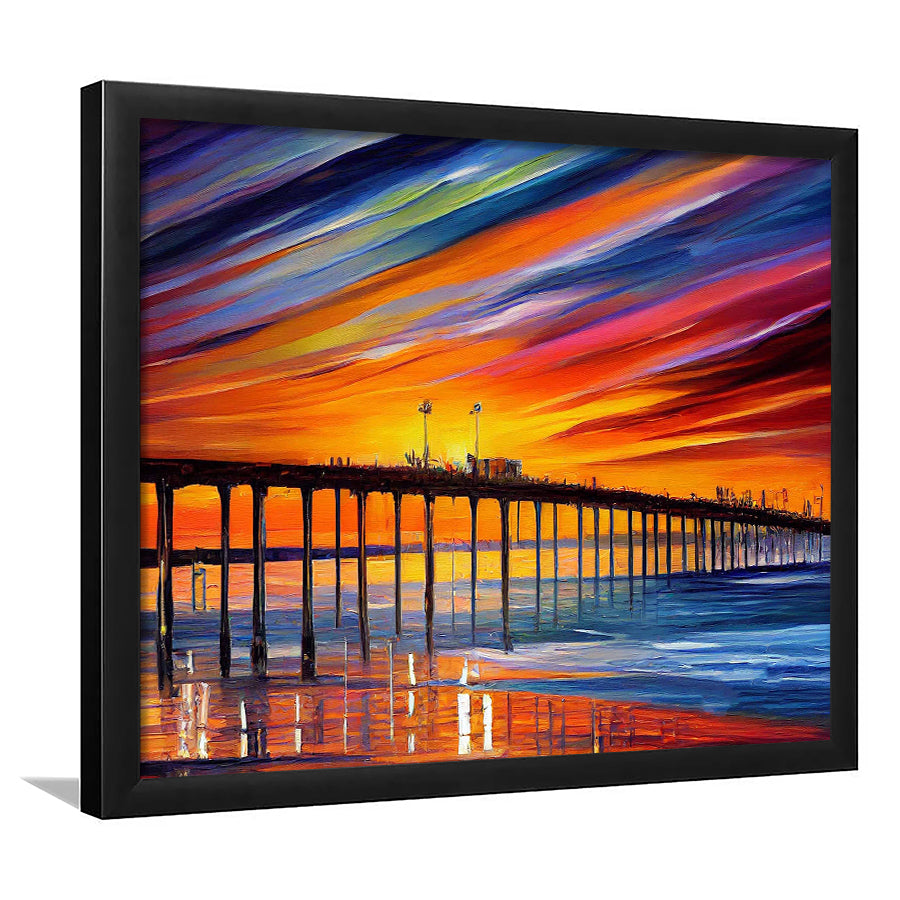 Huntington Beach Pier Skyline Huntington Beach Painting Wall Art, Sport Prints Fan Gift, Framed Art Prints Wall Art Decor
