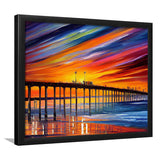 Huntington Beach Pier Skyline Huntington Beach Painting Wall Art, Sport Prints Fan Gift, Framed Art Prints Wall Art Decor