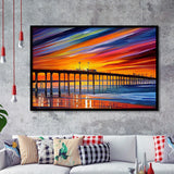 Huntington Beach Pier Skyline Huntington Beach Painting Wall Art, Sport Prints Fan Gift, Framed Art Prints Wall Art Decor