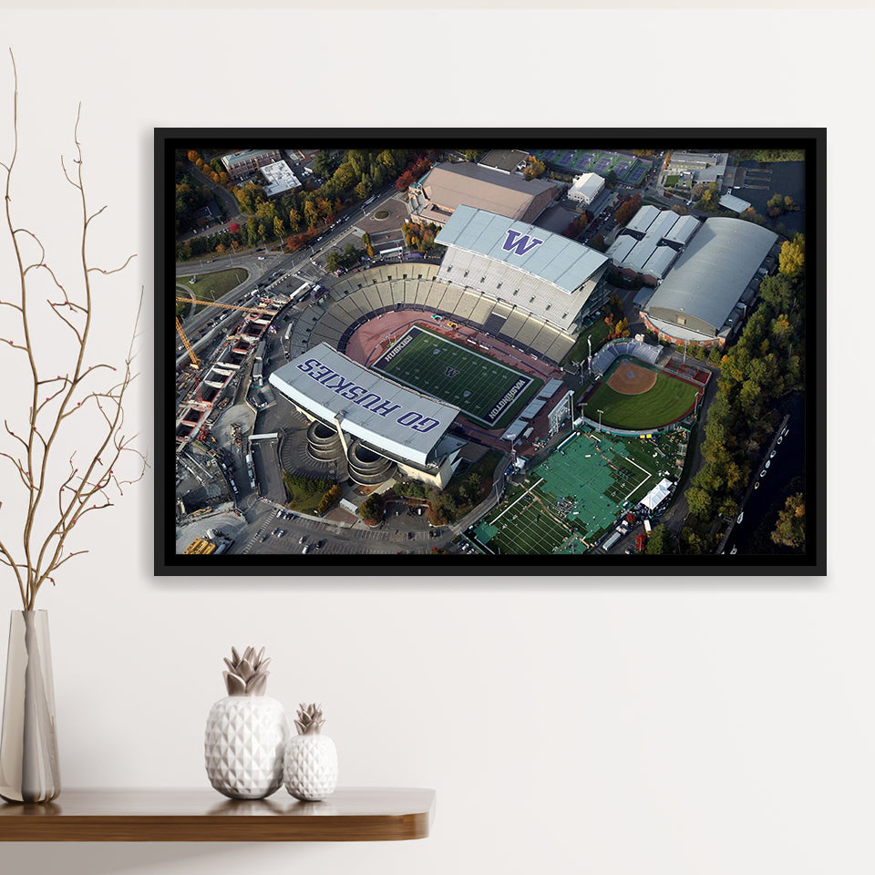 Husky Stadium Framed Canvas Prints Washington Huskies Wall Art American,Sport Stadium Art Prints, Fan Gift