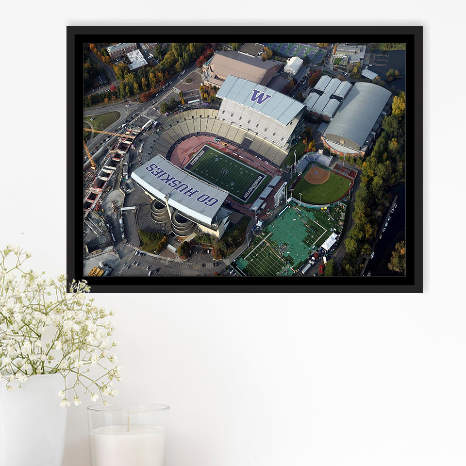 Husky Stadium Framed Canvas Prints Washington Huskies Wall Art American,Sport Stadium Art Prints, Fan Gift