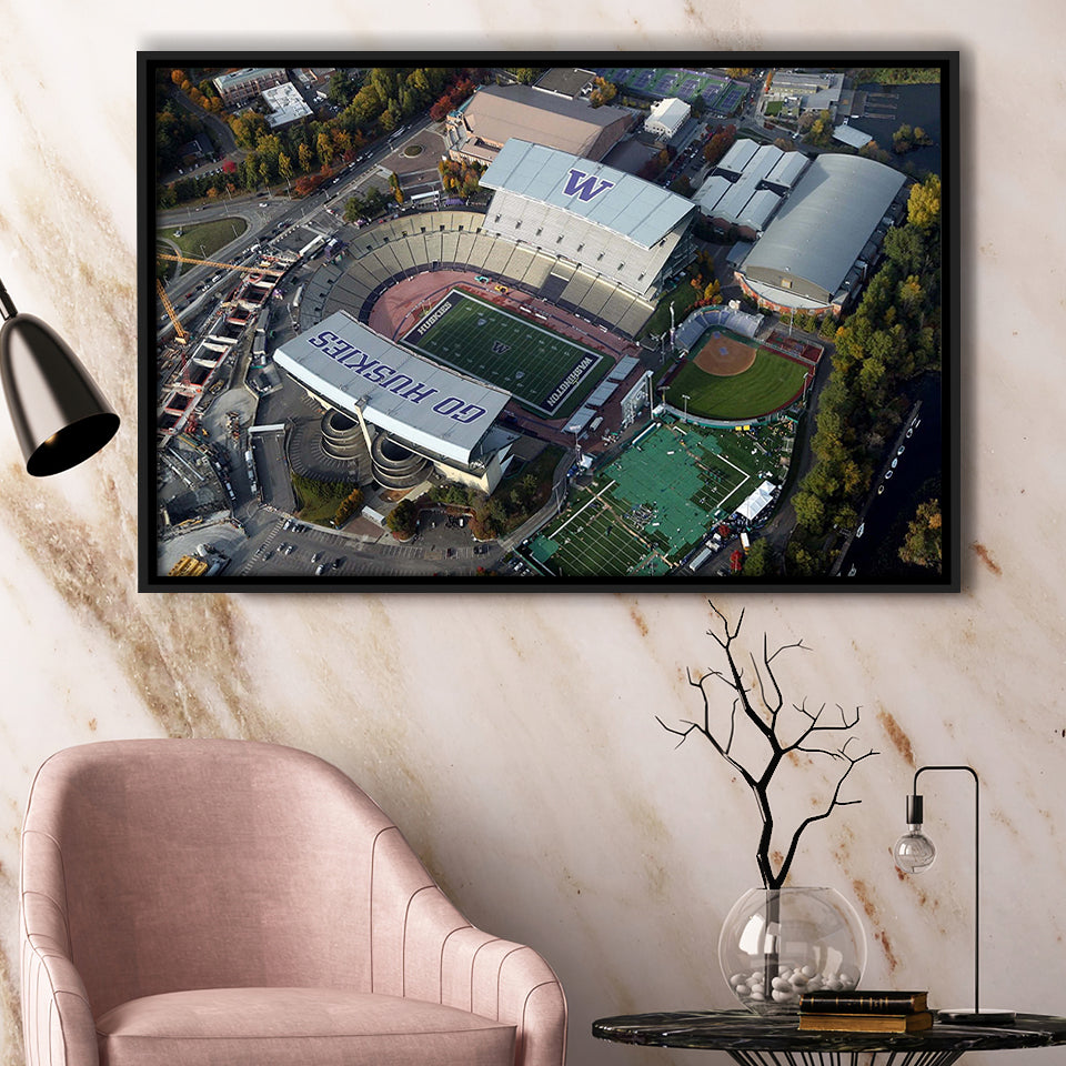 Husky Stadium Framed Canvas Prints Washington Huskies Wall Art American,Sport Stadium Art Prints, Fan Gift